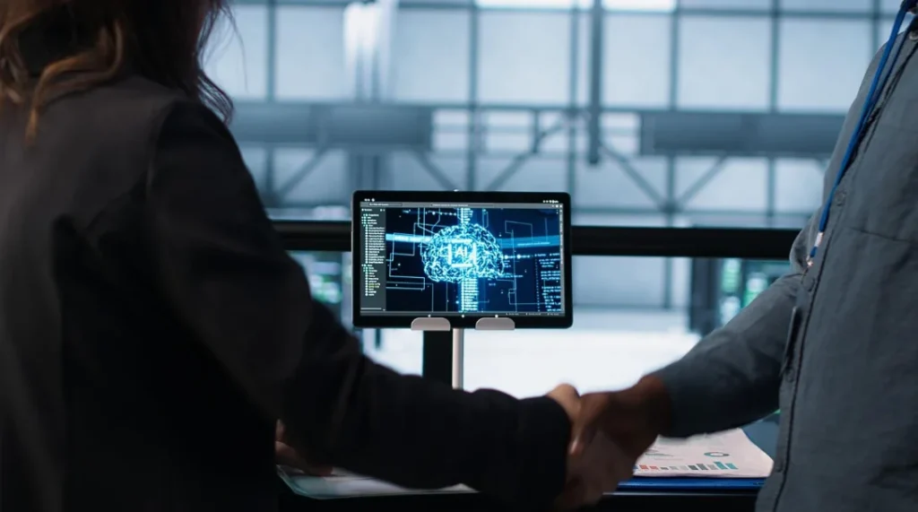 Reunión empresarial sobre inteligencia artificial aplicada a la empresa y transformación tecnológica.