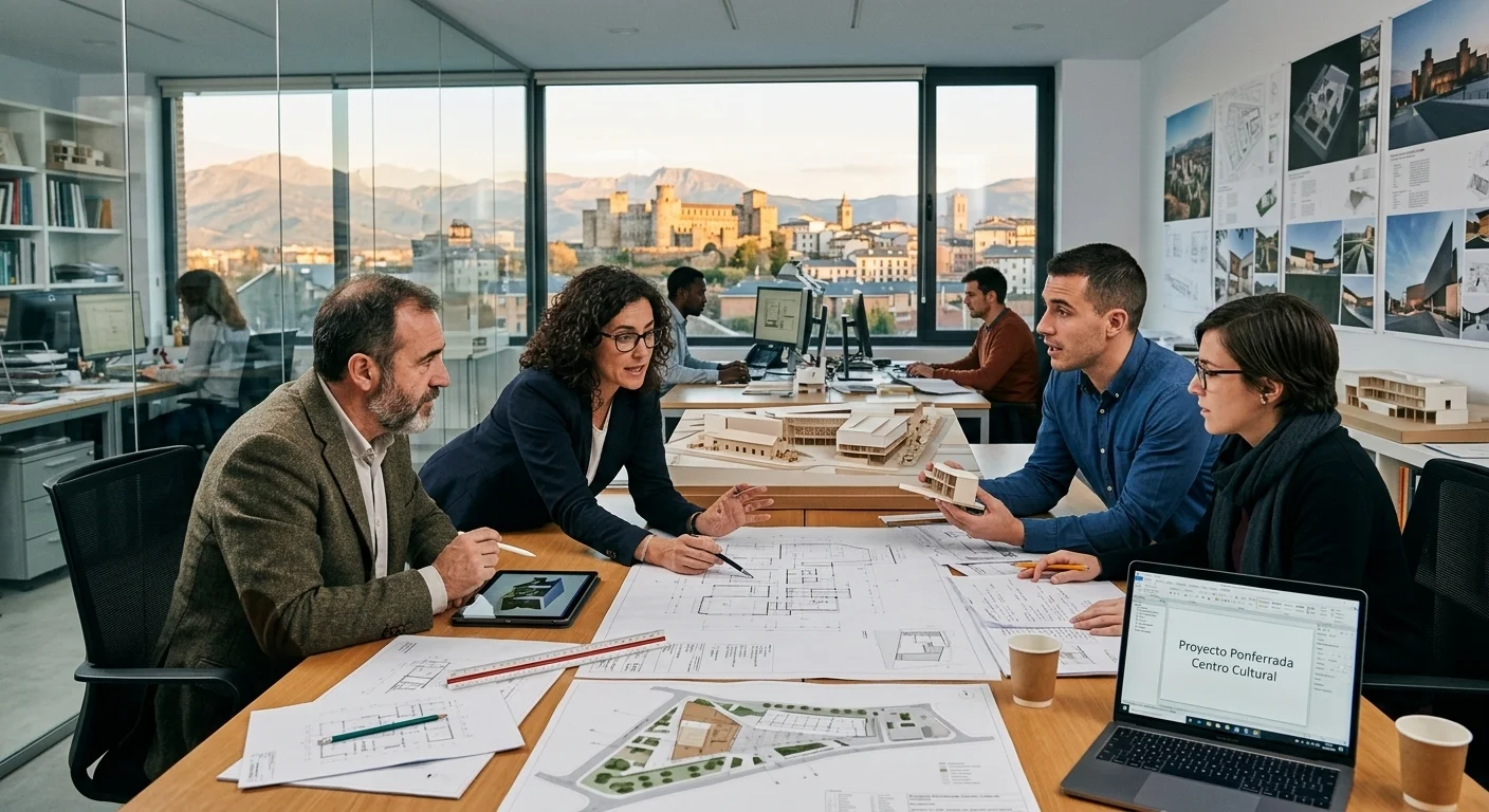 Arquitectos en Madrid debatiendo un proyecto frente al ordenador